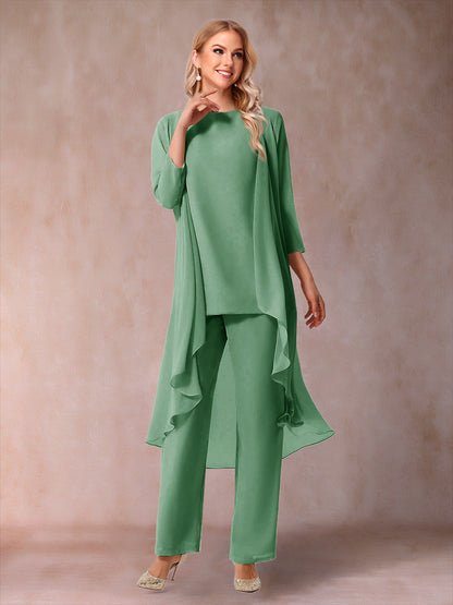 Ensemble 3 Pièces En Mousseline de Soie à Manches 3/4 avec Fronces et Veste