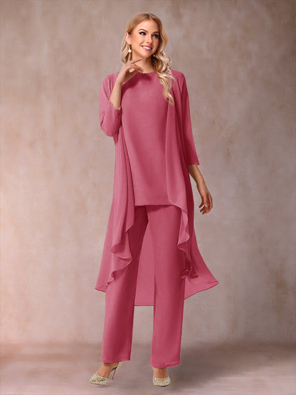 Ensemble 3 Pièces En Mousseline de Soie à Manches 3/4 avec Fronces et Veste