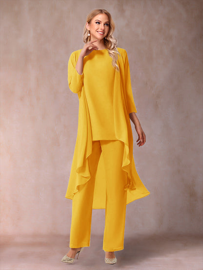 Ensemble 3 Pièces En Mousseline de Soie à Manches 3/4 avec Fronces et Veste