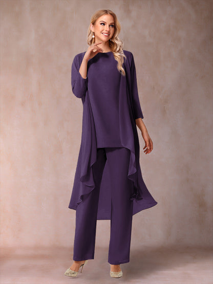 Ensemble 3 Pièces En Mousseline de Soie à Manches 3/4 avec Fronces et Veste