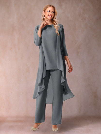 Ensemble 3 Pièces En Mousseline de Soie à Manches 3/4 avec Fronces et Veste