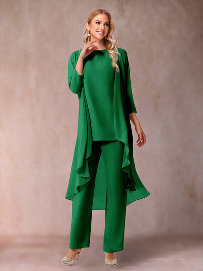 Ensemble 3 Pièces En Mousseline de Soie à Manches 3/4 avec Fronces et Veste
