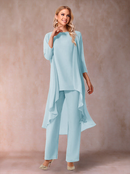 Ensemble 3 Pièces En Mousseline de Soie à Manches 3/4 avec Fronces et Veste