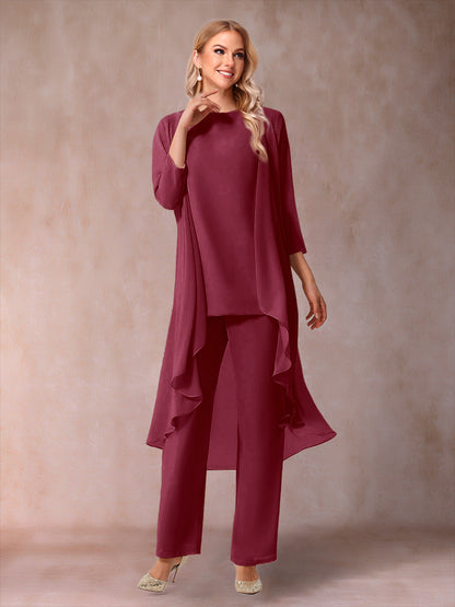 Ensemble 3 Pièces En Mousseline de Soie à Manches 3/4 avec Fronces et Veste