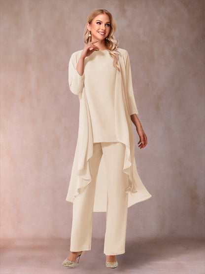 Ensemble 3 Pièces En Mousseline de Soie à Manches 3/4 avec Fronces et Veste