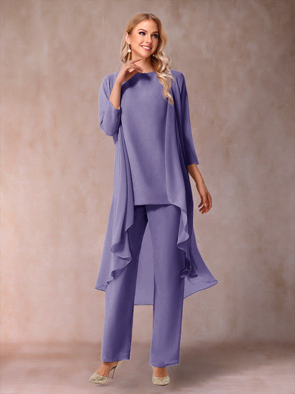 Ensemble 3 Pièces En Mousseline de Soie à Manches 3/4 avec Fronces et Veste