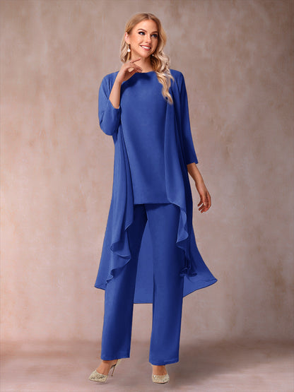 Ensemble 3 Pièces En Mousseline de Soie à Manches 3/4 avec Fronces et Veste