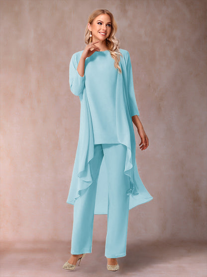 Ensemble 3 Pièces En Mousseline de Soie à Manches 3/4 avec Fronces et Veste