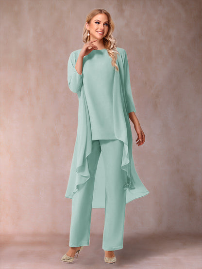 Ensemble 3 Pièces En Mousseline de Soie à Manches 3/4 avec Fronces et Veste