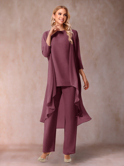 Ensemble 3 Pièces En Mousseline de Soie à Manches 3/4 avec Fronces et Veste