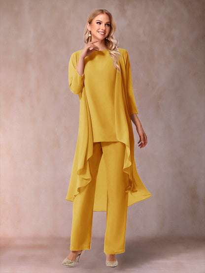 Ensemble 3 Pièces En Mousseline de Soie à Manches 3/4 avec Fronces et Veste