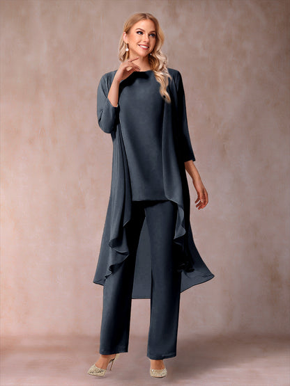 Ensemble 3 Pièces En Mousseline de Soie à Manches 3/4 avec Fronces et Veste