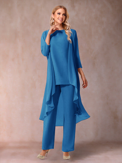 Ensemble 3 Pièces En Mousseline de Soie à Manches 3/4 avec Fronces et Veste