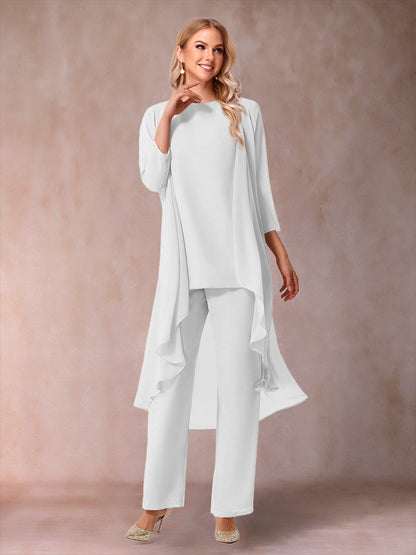Ensemble 3 Pièces En Mousseline de Soie à Manches 3/4 avec Fronces et Veste