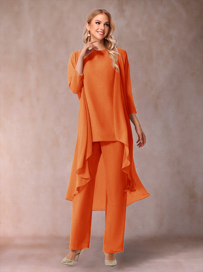 Ensemble 3 Pièces En Mousseline de Soie à Manches 3/4 avec Fronces et Veste