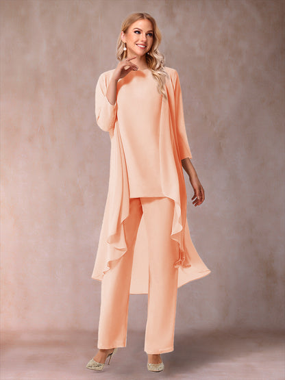 Ensemble 3 Pièces En Mousseline de Soie à Manches 3/4 avec Fronces et Veste
