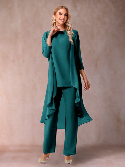 Ensemble 3 Pièces En Mousseline de Soie à Manches 3/4 avec Fronces et Veste