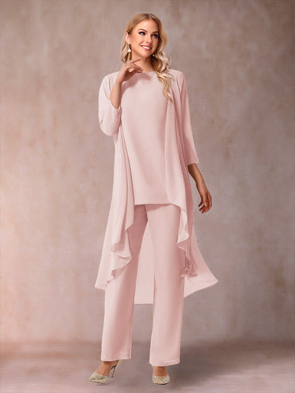 Ensemble 3 Pièces En Mousseline de Soie à Manches 3/4 avec Fronces et Veste