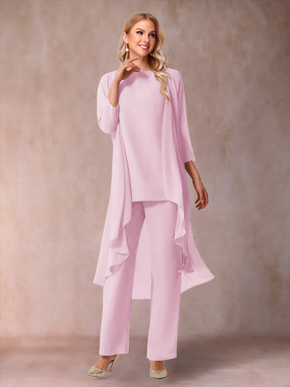 Ensemble 3 Pièces En Mousseline de Soie à Manches 3/4 avec Fronces et Veste
