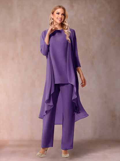 Ensemble 3 Pièces En Mousseline de Soie à Manches 3/4 avec Fronces et Veste