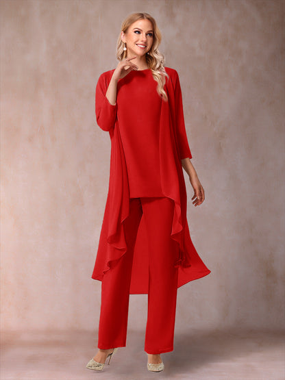 Ensemble 3 Pièces En Mousseline de Soie à Manches 3/4 avec Fronces et Veste