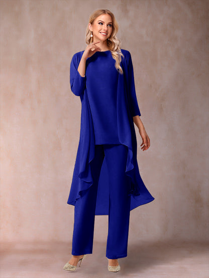 Ensemble 3 Pièces En Mousseline de Soie à Manches 3/4 avec Fronces et Veste