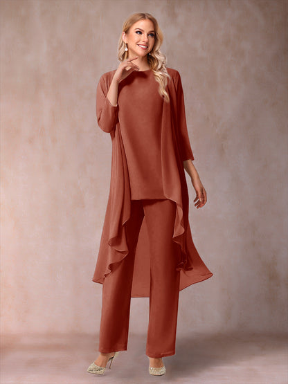 Ensemble 3 Pièces En Mousseline de Soie à Manches 3/4 avec Fronces et Veste