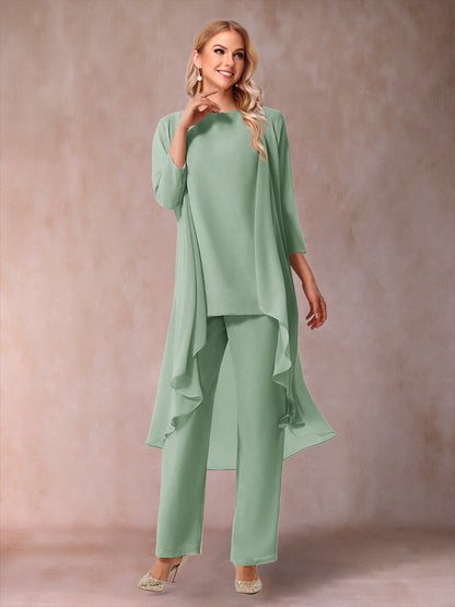 Ensemble 3 Pièces En Mousseline de Soie à Manches 3/4 avec Fronces et Veste