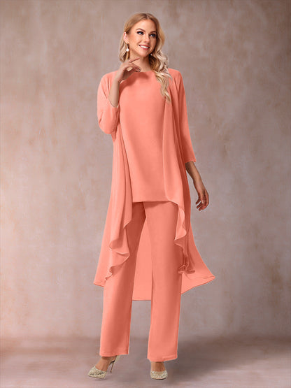 Ensemble 3 Pièces En Mousseline de Soie à Manches 3/4 avec Fronces et Veste