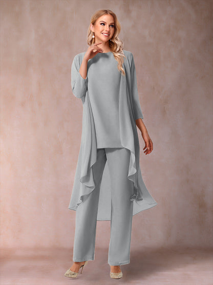 Ensemble 3 Pièces En Mousseline de Soie à Manches 3/4 avec Fronces et Veste
