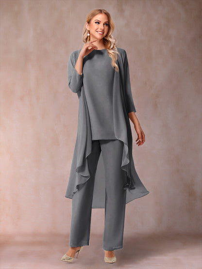 Ensemble 3 Pièces En Mousseline de Soie à Manches 3/4 avec Fronces et Veste