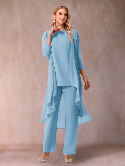 Ensemble 3 Pièces En Mousseline de Soie à Manches 3/4 avec Fronces et Veste