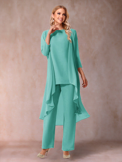 Ensemble 3 Pièces En Mousseline de Soie à Manches 3/4 avec Fronces et Veste