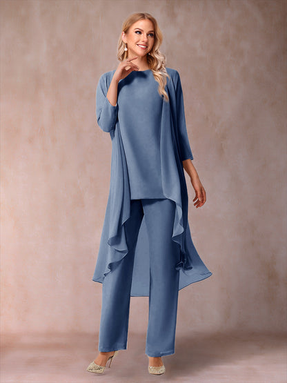 Ensemble 3 Pièces En Mousseline de Soie à Manches 3/4 avec Fronces et Veste