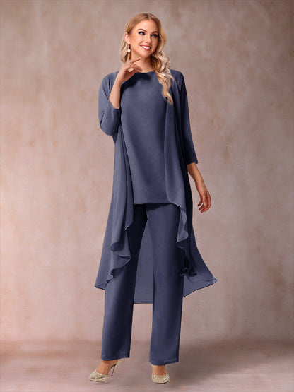 Ensemble 3 Pièces En Mousseline de Soie à Manches 3/4 avec Fronces et Veste