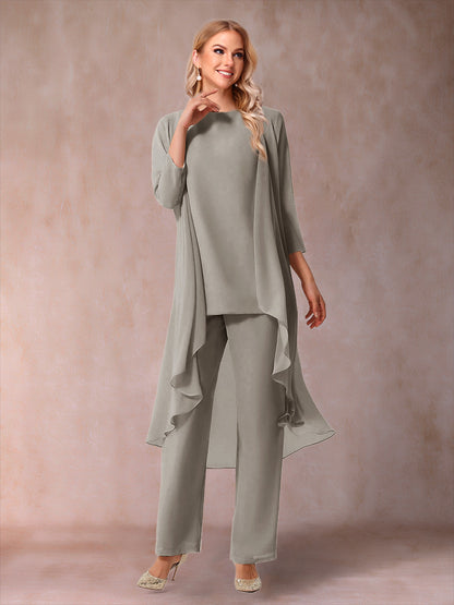 Ensemble 3 Pièces En Mousseline de Soie à Manches 3/4 avec Fronces et Veste
