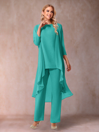 Ensemble 3 Pièces En Mousseline de Soie à Manches 3/4 avec Fronces et Veste