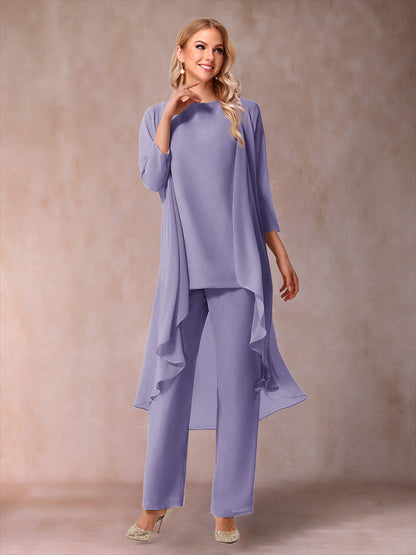 Ensemble 3 Pièces En Mousseline de Soie à Manches 3/4 avec Fronces et Veste