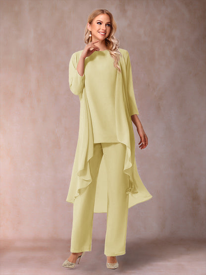 Ensemble 3 Pièces En Mousseline de Soie à Manches 3/4 avec Fronces et Veste