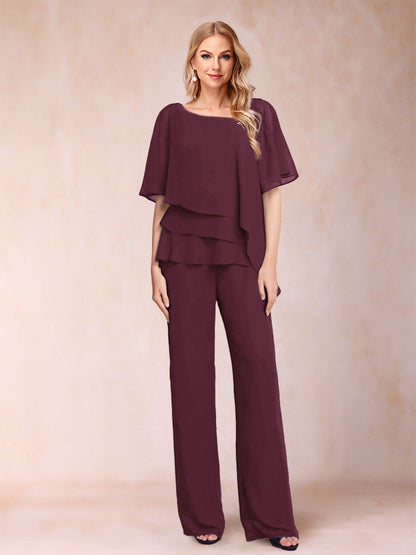 Ensemble Deux PiècesEn Mousseline de Soie à Col En V et Manches Mi-Longues avec Strass