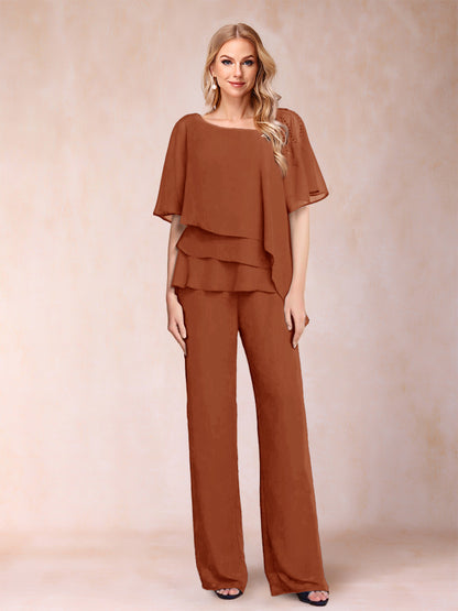 Ensemble Deux PiècesEn Mousseline de Soie à Col En V et Manches Mi-Longues avec Strass