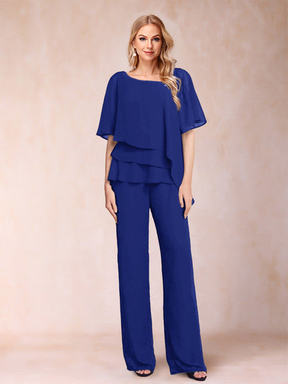 Ensemble Deux PiècesEn Mousseline de Soie à Col En V et Manches Mi-Longues avec Strass