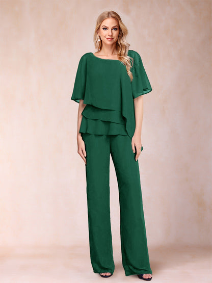 Ensemble Deux PiècesEn Mousseline de Soie à Col En V et Manches Mi-Longues avec Strass