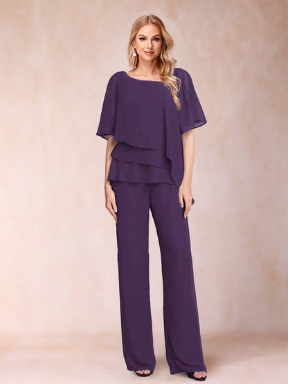 Ensemble Deux PiècesEn Mousseline de Soie à Col En V et Manches Mi-Longues avec Strass