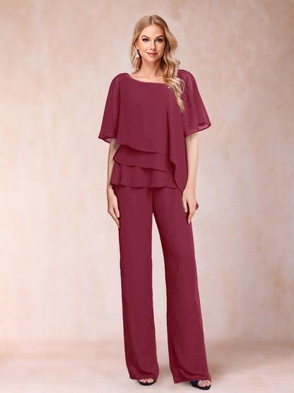 Ensemble Deux PiècesEn Mousseline de Soie à Col En V et Manches Mi-Longues avec Strass