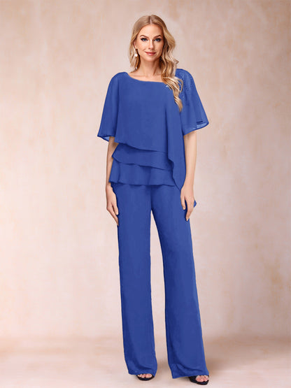 Ensemble Deux PiècesEn Mousseline de Soie à Col En V et Manches Mi-Longues avec Strass