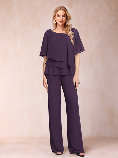 Ensemble Deux PiècesEn Mousseline de Soie à Col En V et Manches Mi-Longues avec Strass