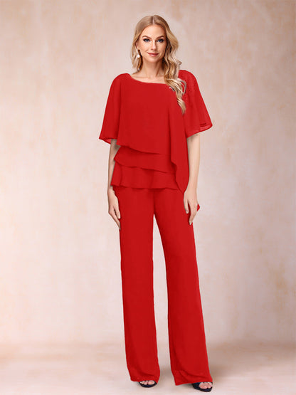 Ensemble Deux PiècesEn Mousseline de Soie à Col En V et Manches Mi-Longues avec Strass