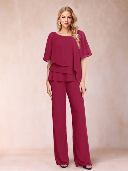 Ensemble Deux PiècesEn Mousseline de Soie à Col En V et Manches Mi-Longues avec Strass