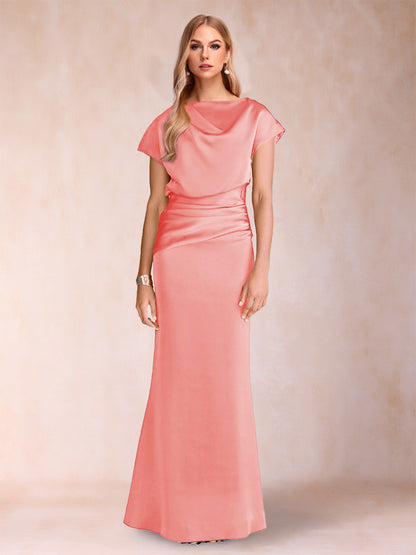 Robes de Mère de la Mariée à Manches Courtes et Fourreau/Colonne avec Fronces
